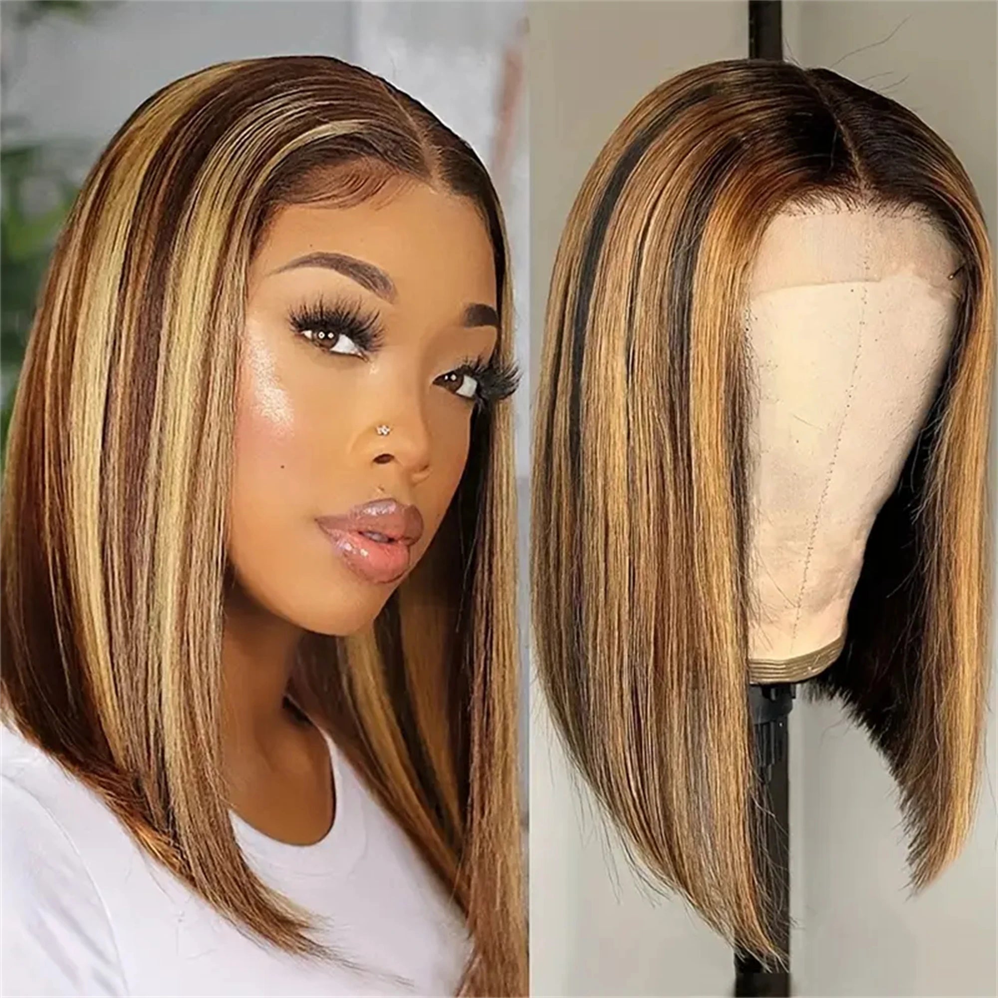 Perruque bob blond miel 13x4 en cheveux naturels