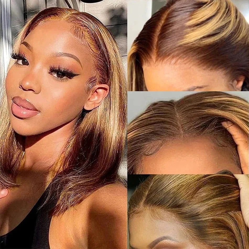 Perruque bob blond miel 13x4 en cheveux naturels